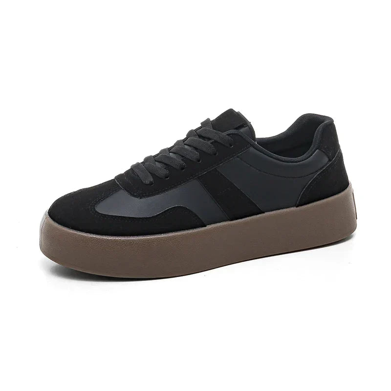 Unisex Retro Brown Leather Platform Sneakers