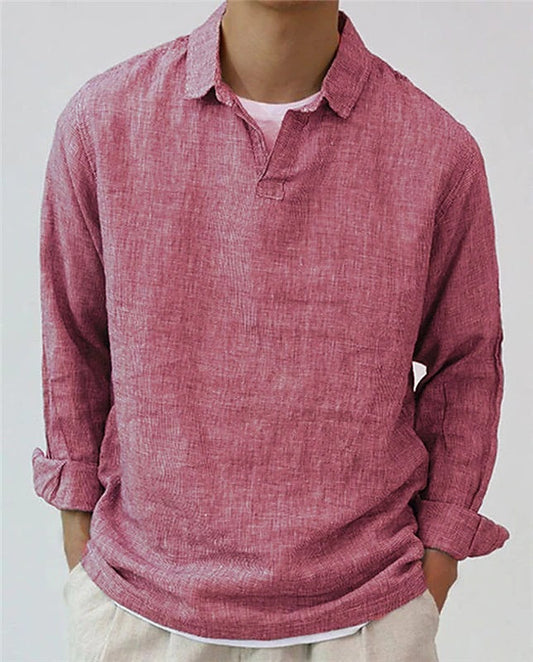New Fashion Men's Pullover Shirt Solid Color Long Sleeve Lapel Oversize Casual Top Tee Summer Clothing For Men Shirts